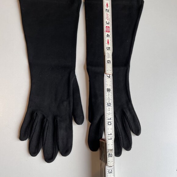Vintage 60s Meyers Make Long Evening Gloves Size 6 1/2 Black Cotton Elegant - Picture 9 of 10